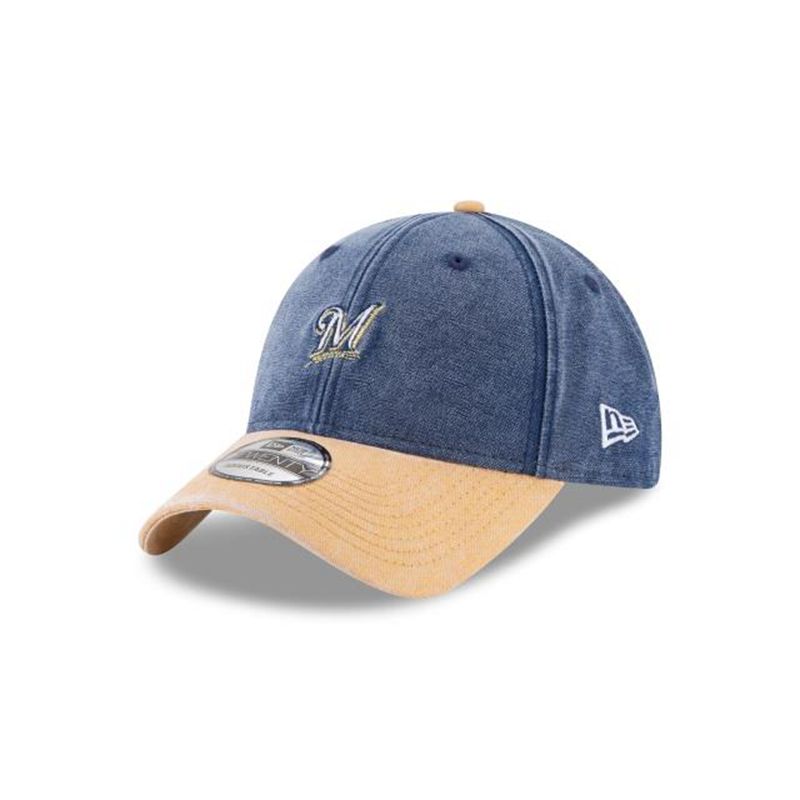 MLB Milwaukee Brewers Rugged Canvas 9Twenty Adjustable (OKQ0130) - Blue New Era Caps